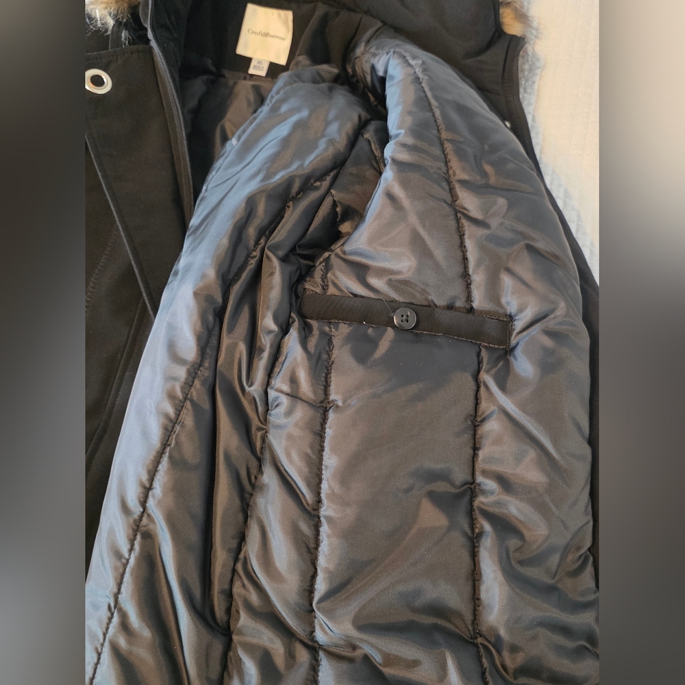 NWT Croft & Barrow Women's Black Parka Coat with Faux Fur Hood, Size XL - Picture 8 of 13